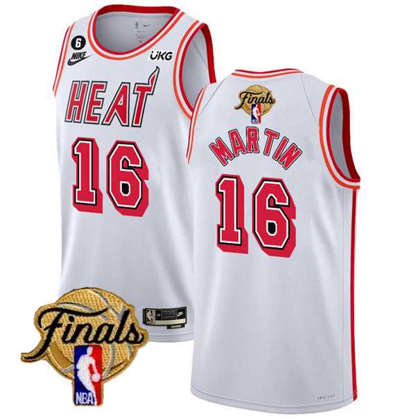 Men%27s Miami Heat #16 Caleb Martin White 2023 Finals Classic Edition With NO.6 Patch Stitched Basketball Jersey->miami heat->NBA Jersey